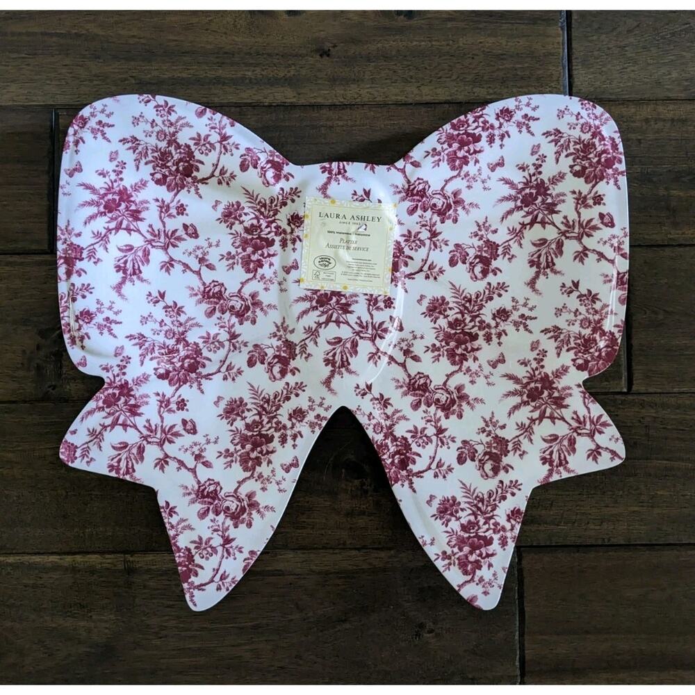 Laura Ashley Country Red Pink White Floral Bow Melamine Serving Tray Platter
